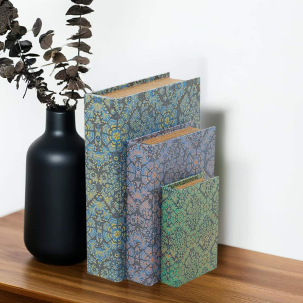 Geometric Floral Canvas Faux Book Box Set